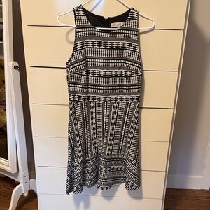 LOFT Black and White Patterned Casual Dress